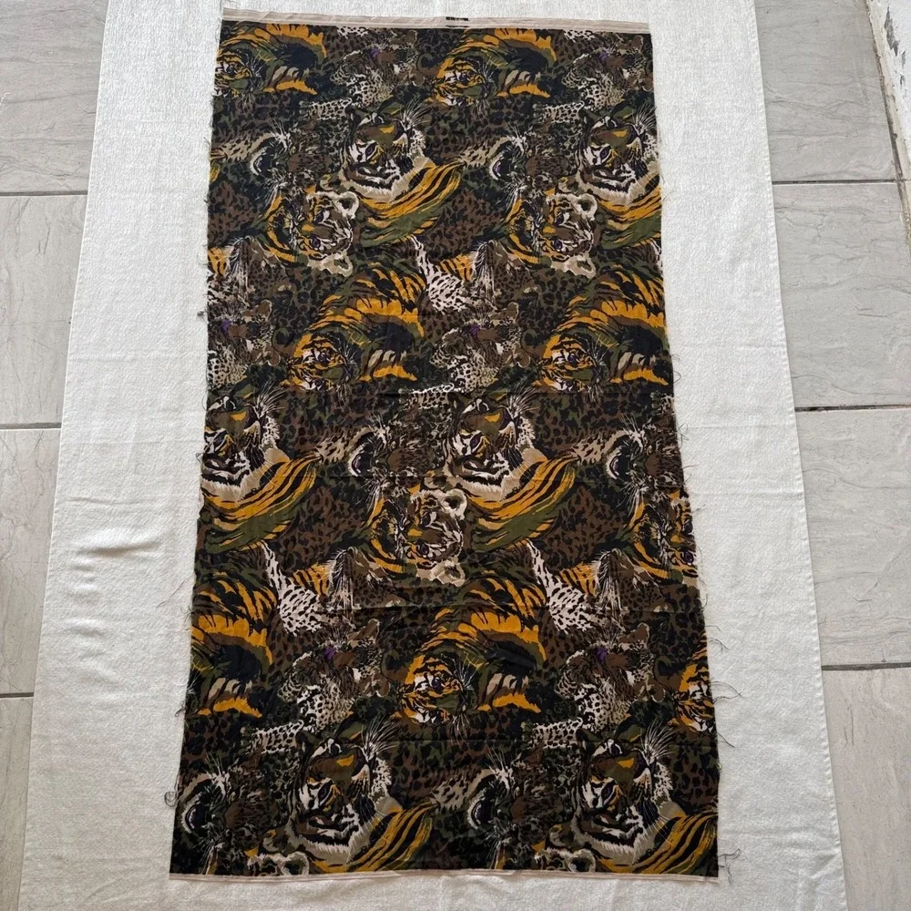 Vintage Jungle Animal Print Fabric Panel Tigers Leopards Upholstery 32x61 80's